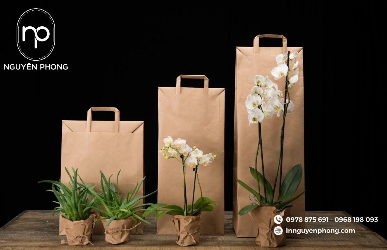 Mẫu túi giấy đựng hoa kraft nâu đơn giản